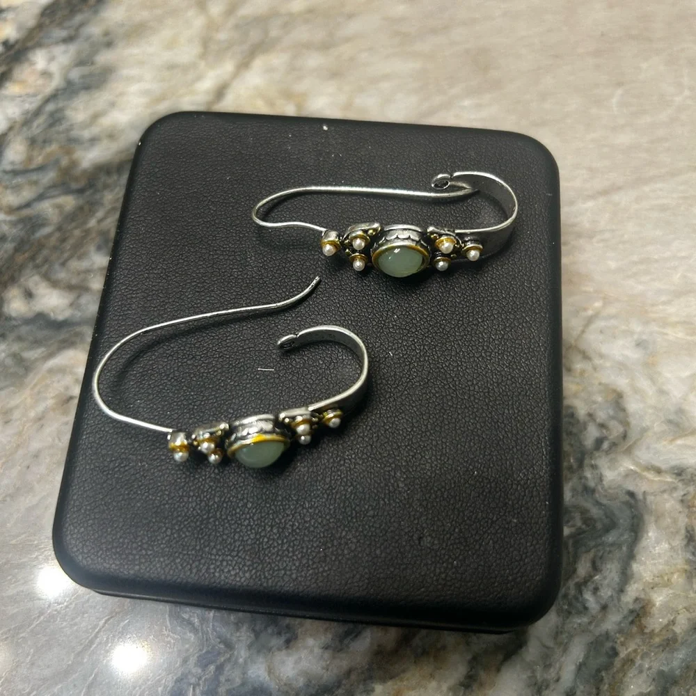 Sterling Silver Green Stone Drop Earrings